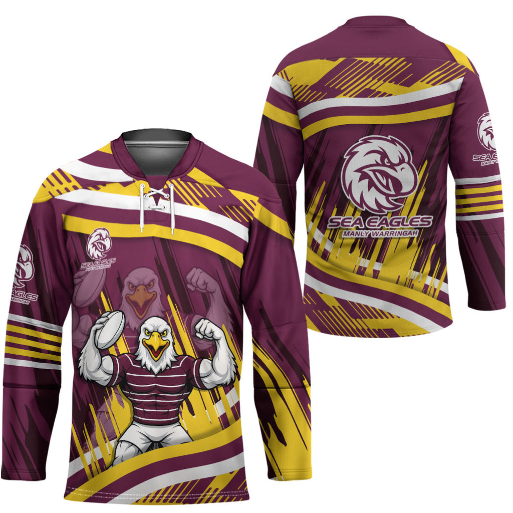 Sea Eagles Rugby Mascot Hockey Jersey Fierce Athlete Graphic in Sports Style