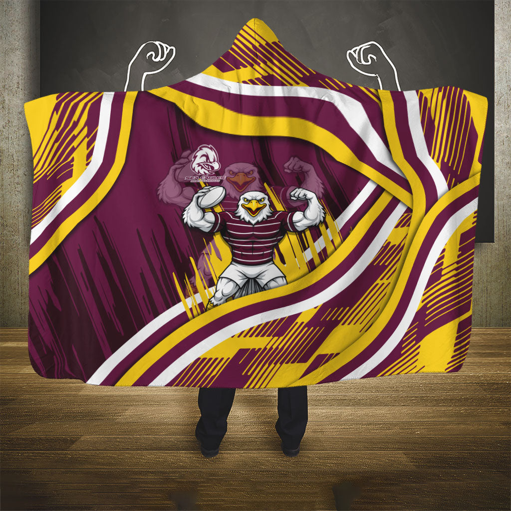 Sea Eagles Rugby Mascot Hooded Blanket Fierce Athlete Graphic in Sports Style