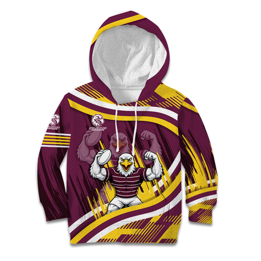 Sea Eagles Rugby Mascot Kid Hoodie Fierce Athlete Graphic in Sports Style