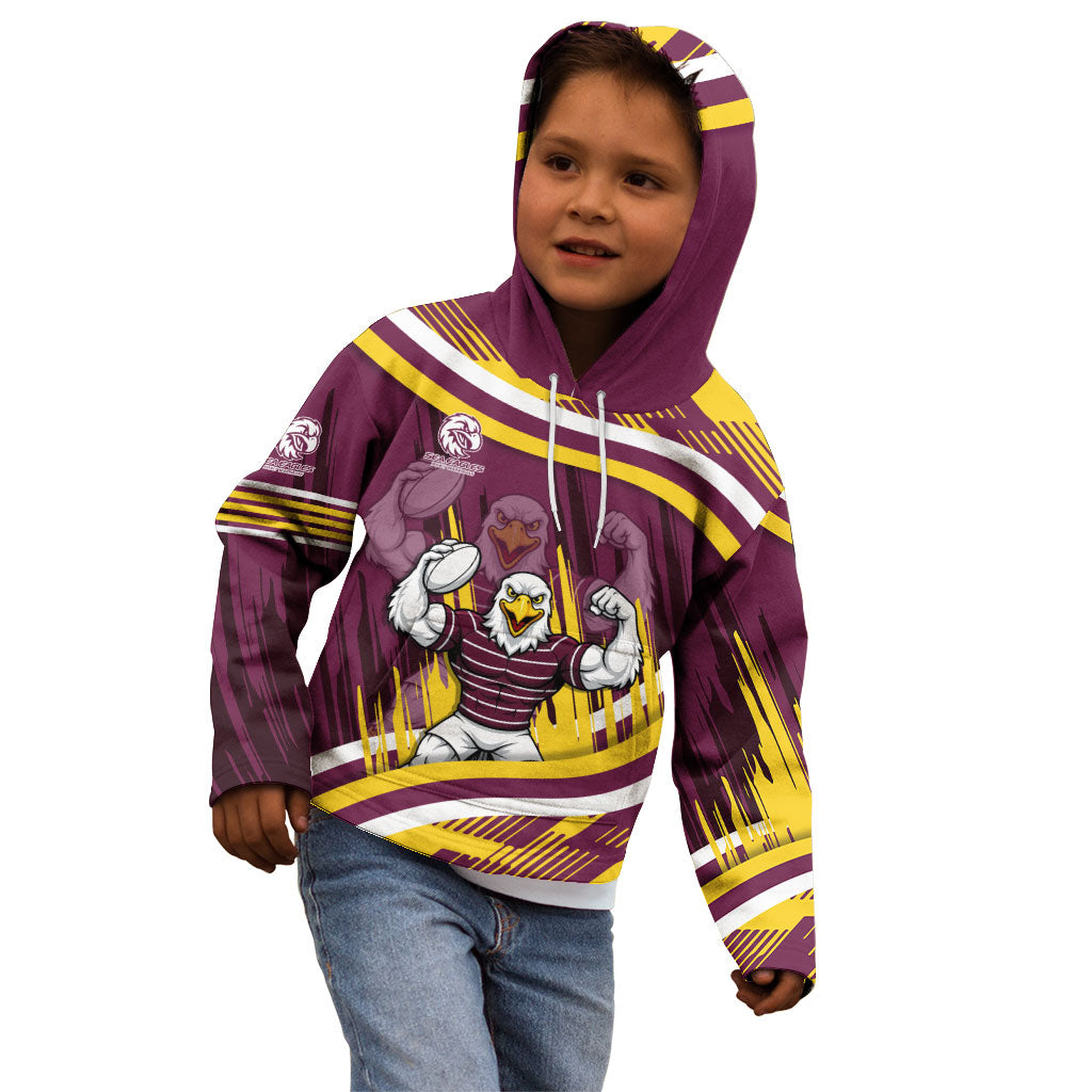 Sea Eagles Rugby Mascot Kid Hoodie Fierce Athlete Graphic in Sports Style