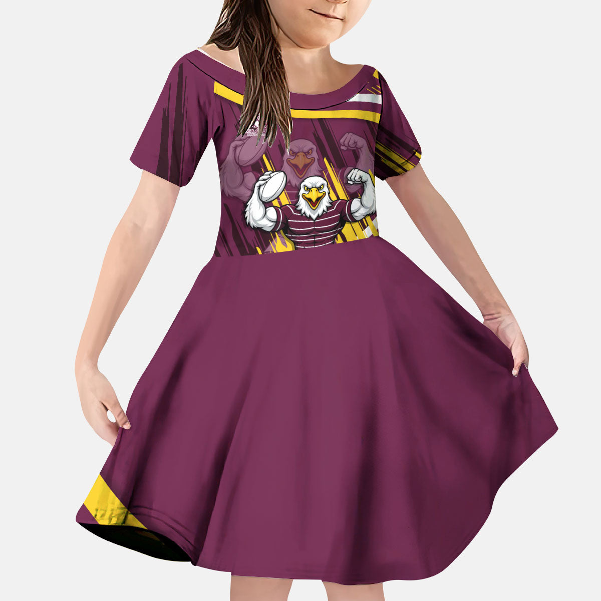 Sea Eagles Rugby Mascot Kid Short Sleeve Dress Fierce Athlete Graphic in Sports Style