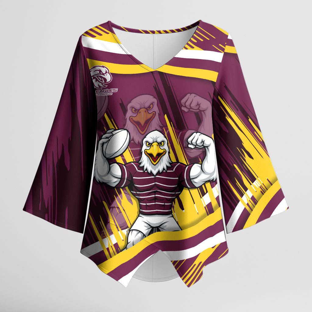 Sea Eagles Rugby Mascot Kimono Sleeve Blouse Fierce Athlete Graphic in Sports Style