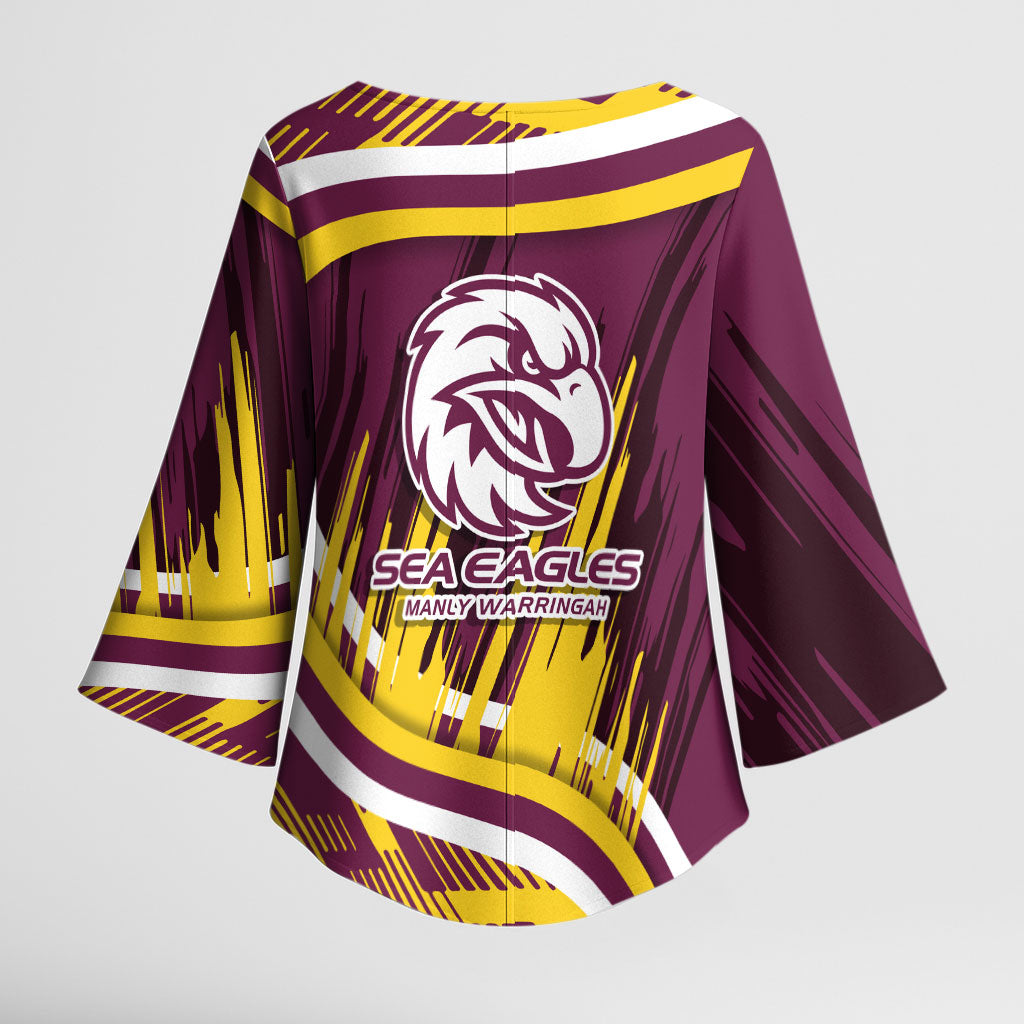 Sea Eagles Rugby Mascot Kimono Sleeve Blouse Fierce Athlete Graphic in Sports Style