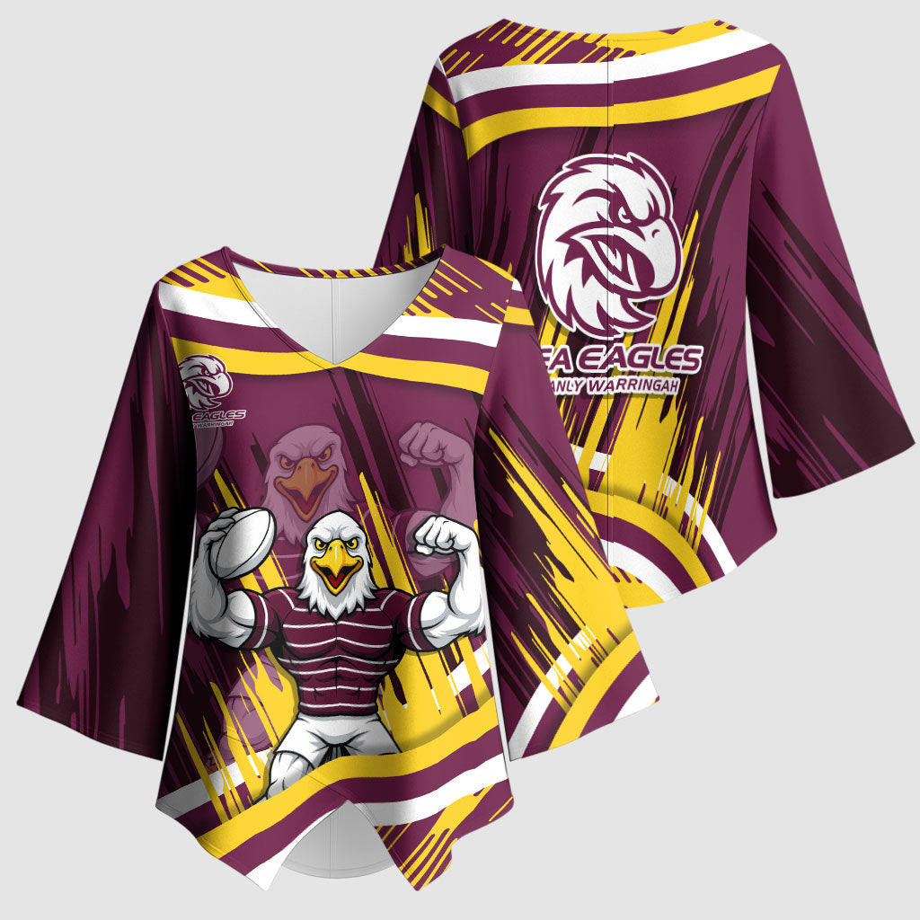 Sea Eagles Rugby Mascot Kimono Sleeve Blouse Fierce Athlete Graphic in Sports Style