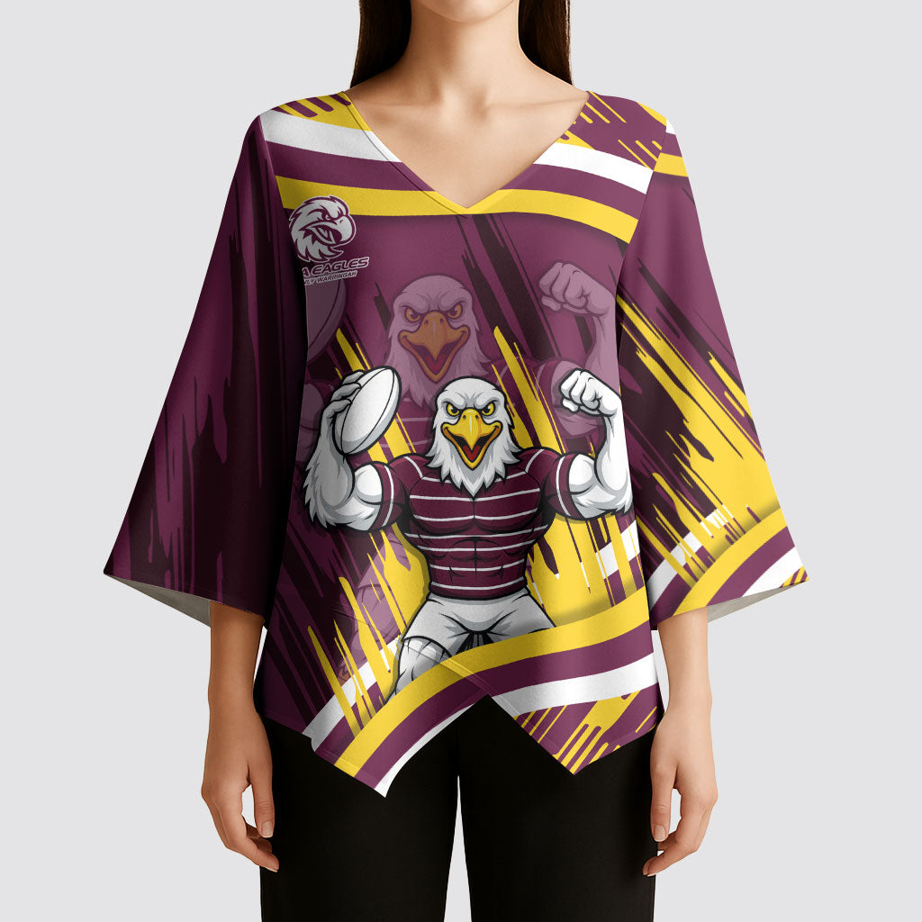 Sea Eagles Rugby Mascot Kimono Sleeve Blouse Fierce Athlete Graphic in Sports Style