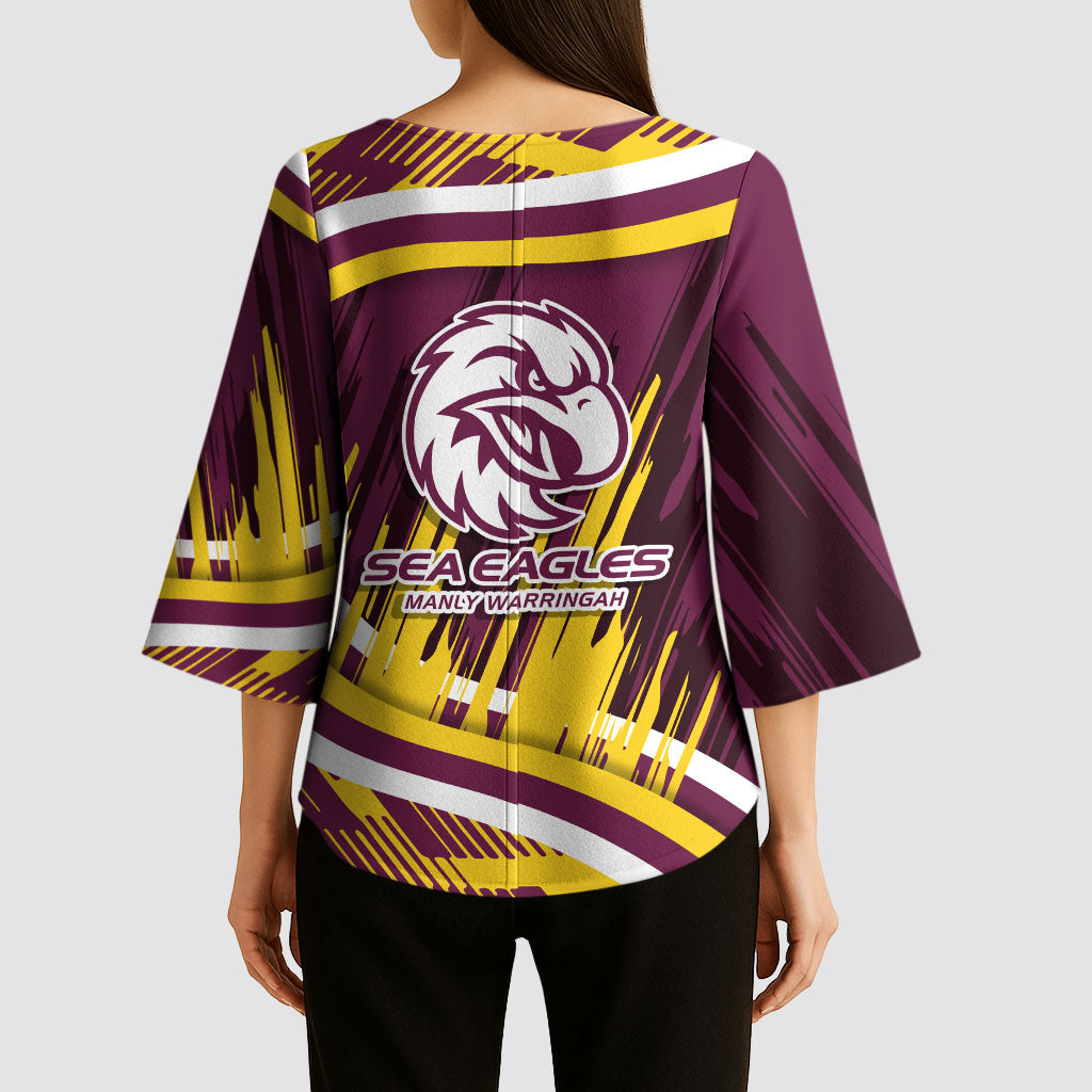 Sea Eagles Rugby Mascot Kimono Sleeve Blouse Fierce Athlete Graphic in Sports Style