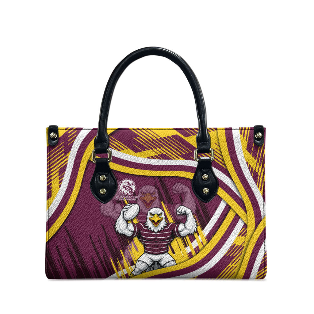 Sea Eagles Rugby Mascot Leather Bag Fierce Athlete Graphic in Sports Style