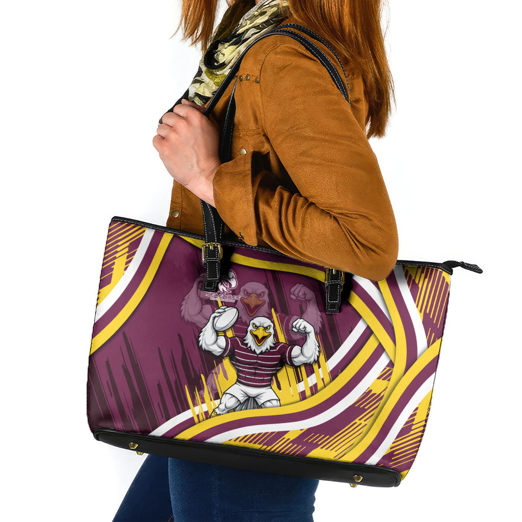 Sea Eagles Rugby Mascot Leather Tote Bag Fierce Athlete Graphic in Sports Style