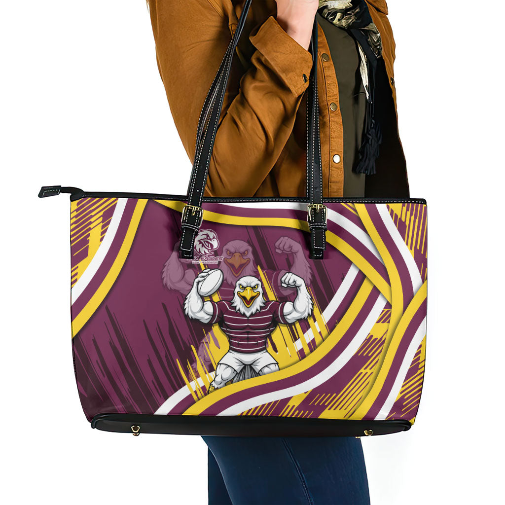Sea Eagles Rugby Mascot Leather Tote Bag Fierce Athlete Graphic in Sports Style
