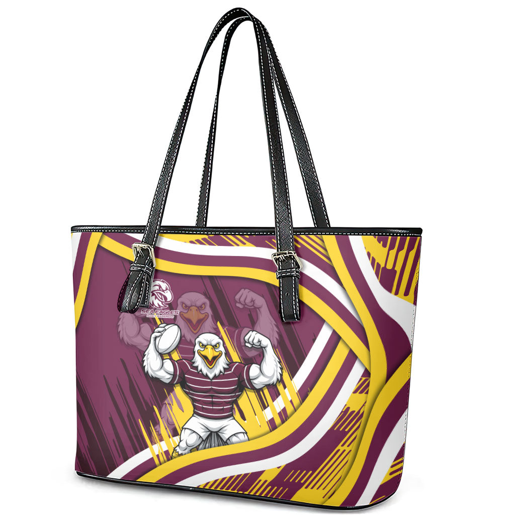 Sea Eagles Rugby Mascot Leather Tote Bag Fierce Athlete Graphic in Sports Style
