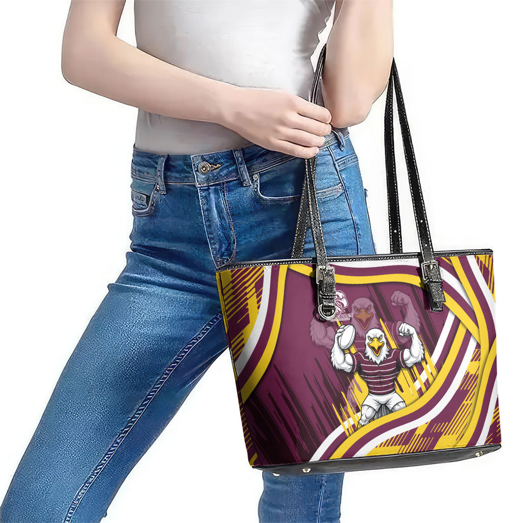 Sea Eagles Rugby Mascot Leather Tote Bag Fierce Athlete Graphic in Sports Style