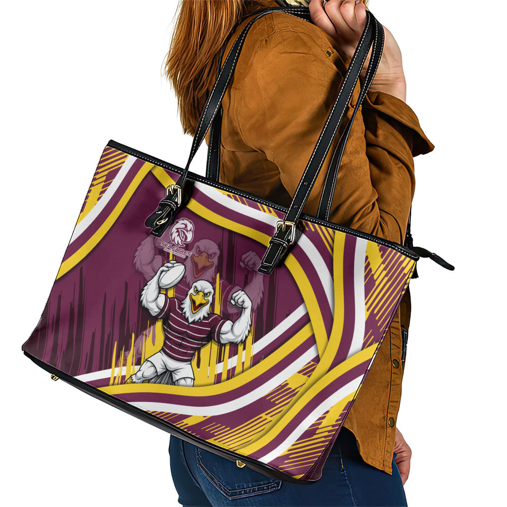 Sea Eagles Rugby Mascot Leather Tote Bag Fierce Athlete Graphic in Sports Style