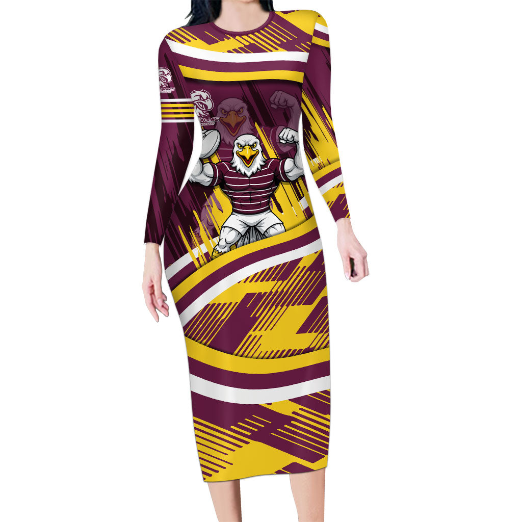 Sea Eagles Rugby Mascot Long Sleeve Bodycon Dress Fierce Athlete Graphic in Sports Style