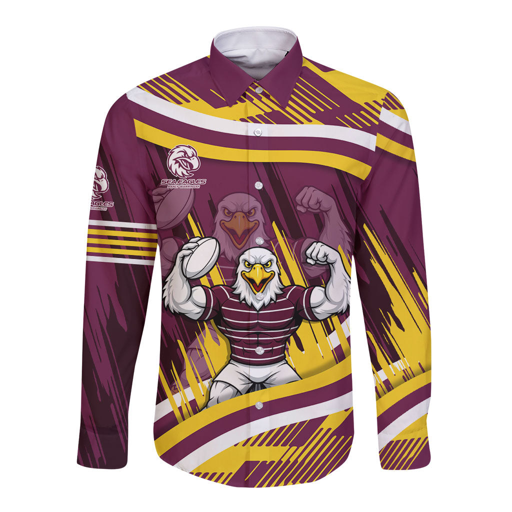 Sea Eagles Rugby Mascot Long Sleeve Button Shirt Fierce Athlete Graphic in Sports Style
