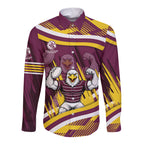 Sea Eagles Rugby Mascot Long Sleeve Button Shirt Fierce Athlete Graphic in Sports Style