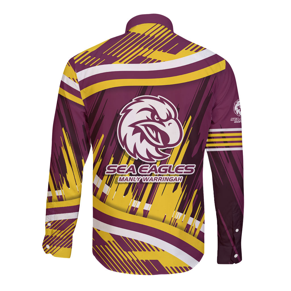 Sea Eagles Rugby Mascot Long Sleeve Button Shirt Fierce Athlete Graphic in Sports Style