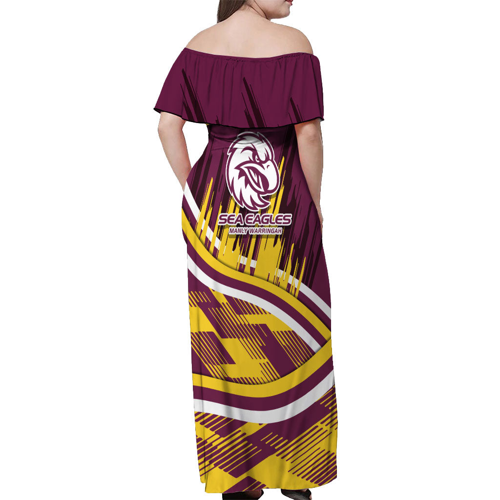 Sea Eagles Rugby Mascot Off Shoulder Maxi Dress Fierce Athlete Graphic in Sports Style