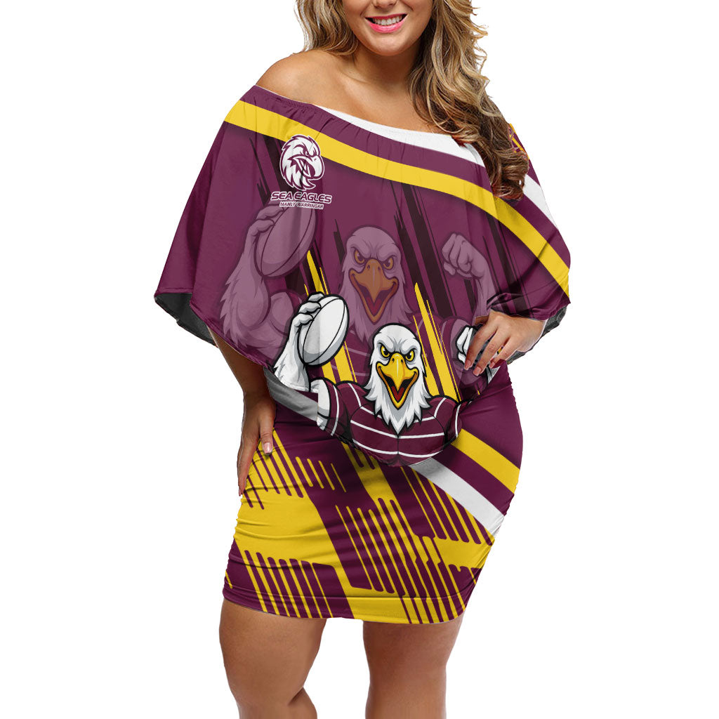 Sea Eagles Rugby Mascot Off Shoulder Short Dress Fierce Athlete Graphic in Sports Style