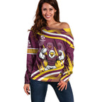Sea Eagles Rugby Mascot Off Shoulder Sweater Fierce Athlete Graphic in Sports Style