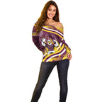 Sea Eagles Rugby Mascot Off Shoulder Sweater Fierce Athlete Graphic in Sports Style