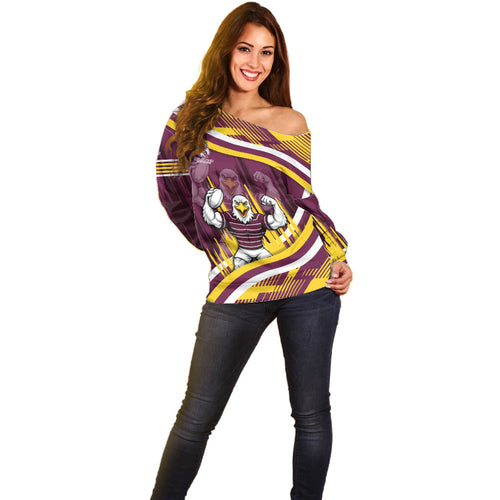 Sea Eagles Rugby Mascot Off Shoulder Sweater Fierce Athlete Graphic in Sports Style