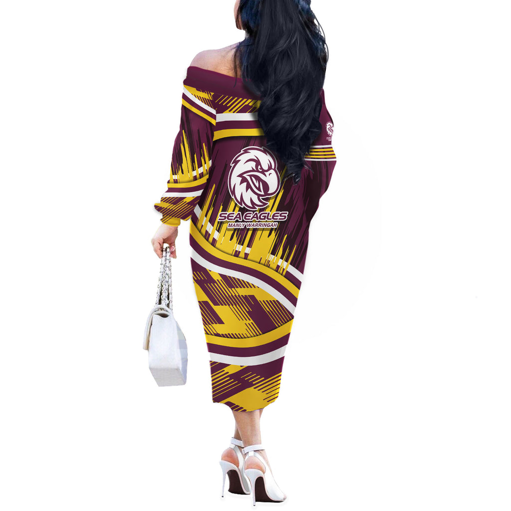Sea Eagles Rugby Mascot Off The Shoulder Long Sleeve Dress Fierce Athlete Graphic in Sports Style