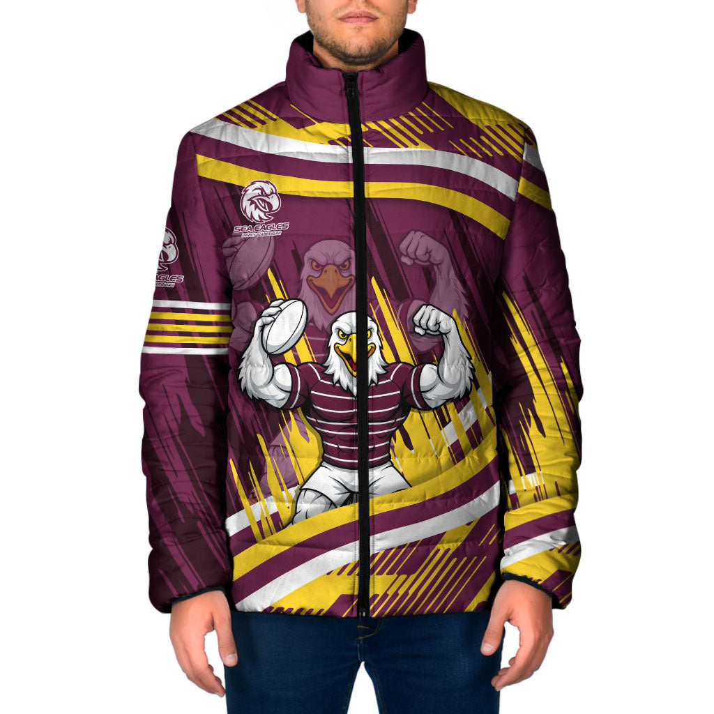 Sea Eagles Rugby Mascot Padded Jacket Fierce Athlete Graphic in Sports Style