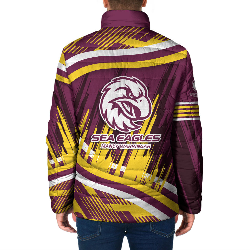 Sea Eagles Rugby Mascot Padded Jacket Fierce Athlete Graphic in Sports Style