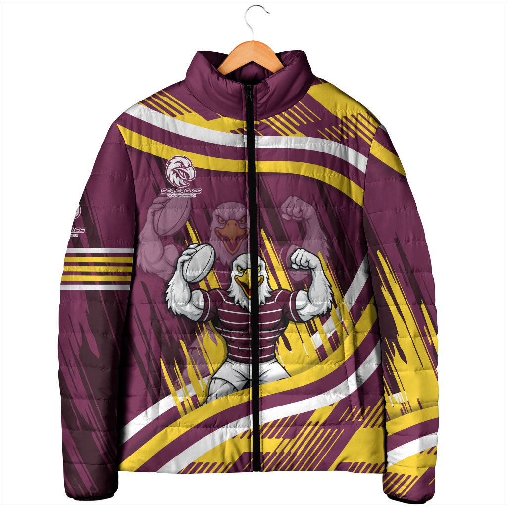 Sea Eagles Rugby Mascot Padded Jacket Fierce Athlete Graphic in Sports Style