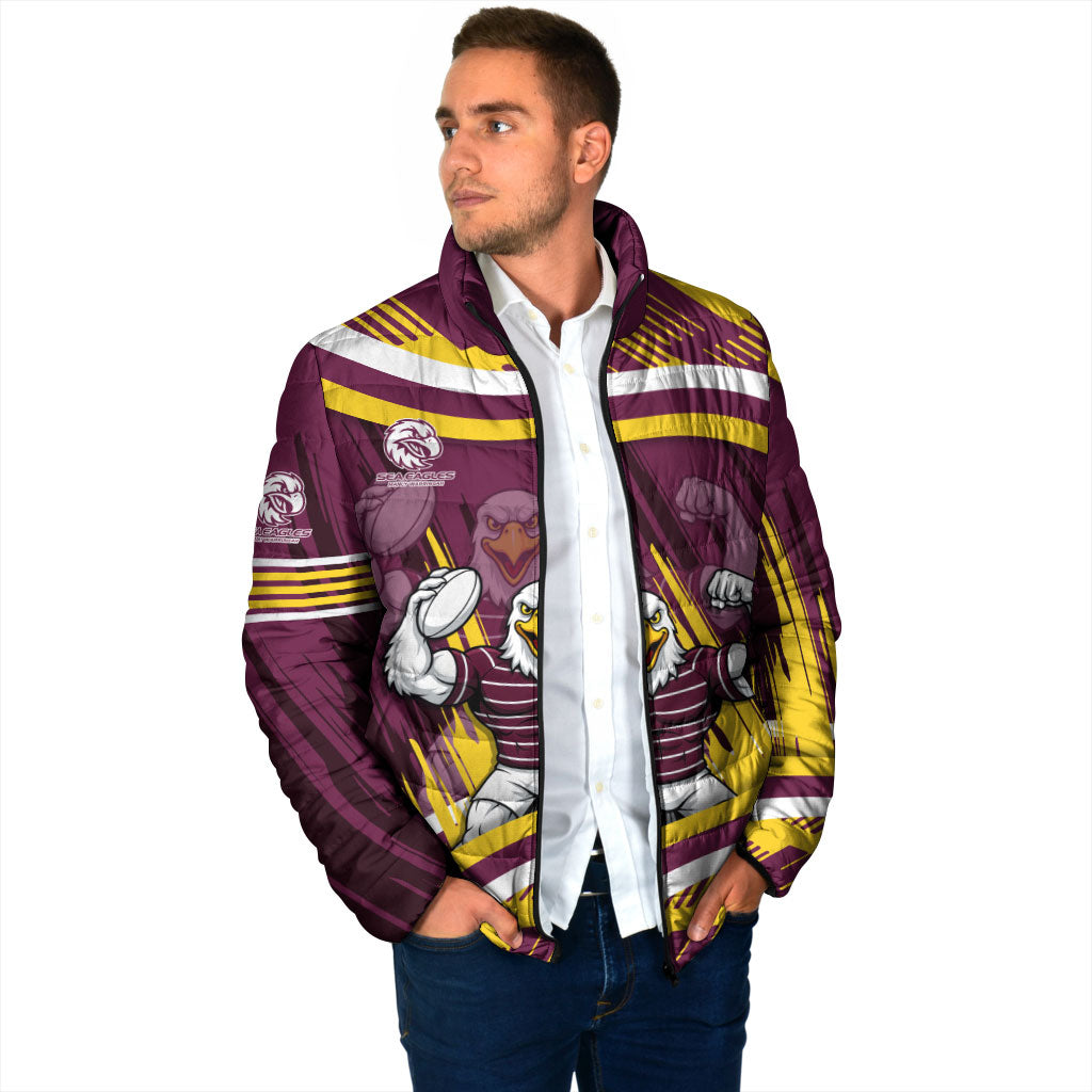 Sea Eagles Rugby Mascot Padded Jacket Fierce Athlete Graphic in Sports Style