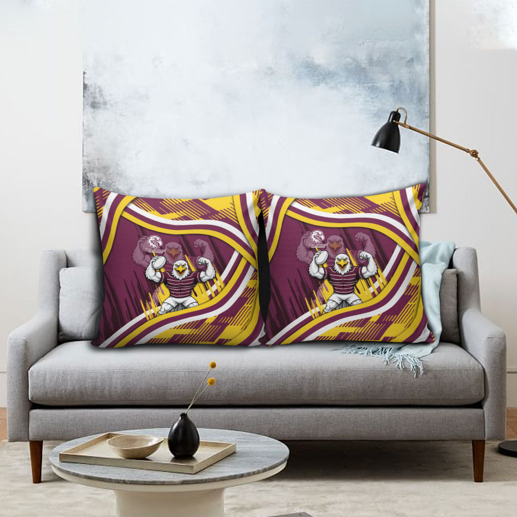 Sea Eagles Rugby Mascot Pillow Cover Fierce Athlete Graphic in Sports Style