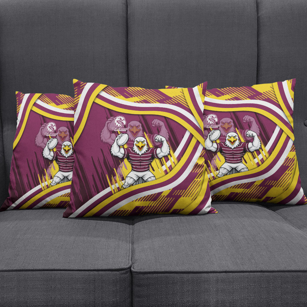 Sea Eagles Rugby Mascot Pillow Cover Fierce Athlete Graphic in Sports Style