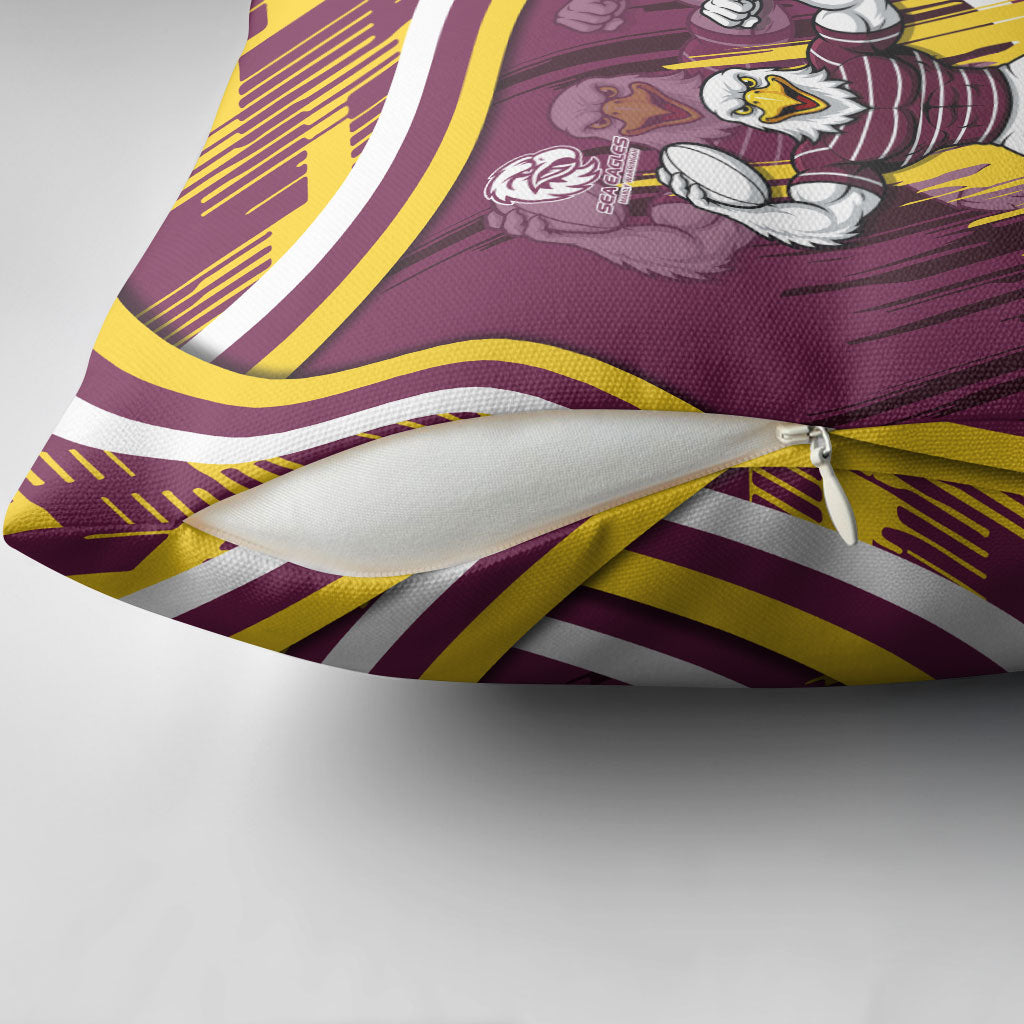 Sea Eagles Rugby Mascot Pillow Cover Fierce Athlete Graphic in Sports Style