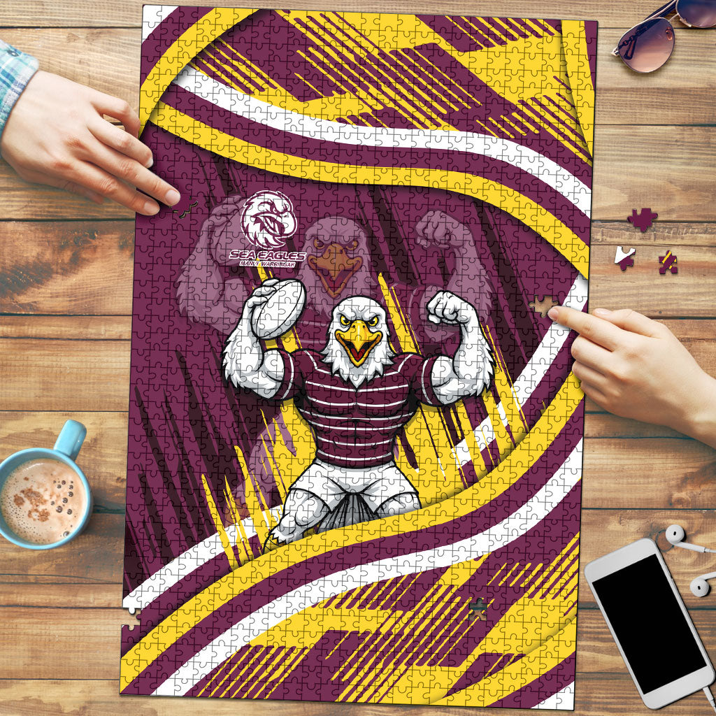 Sea Eagles Rugby Mascot Puzzle Fierce Athlete Graphic in Sports Style