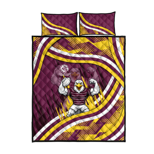 Sea Eagles Rugby Mascot Quilt Bed Set Fierce Athlete Graphic in Sports Style