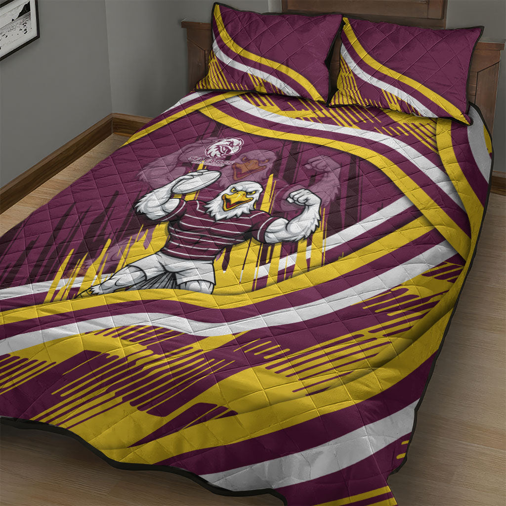 Sea Eagles Rugby Mascot Quilt Bed Set Fierce Athlete Graphic in Sports Style