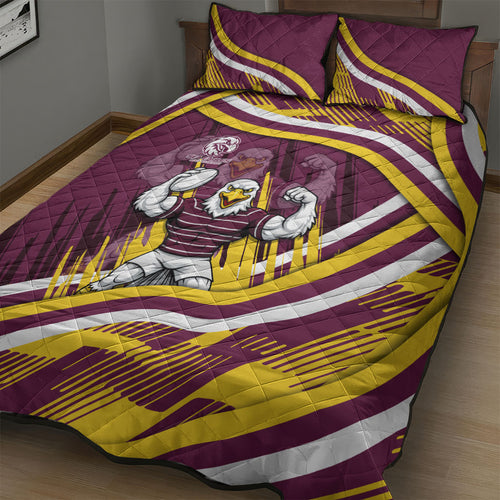 Sea Eagles Rugby Mascot Quilt Bed Set Fierce Athlete Graphic in Sports Style