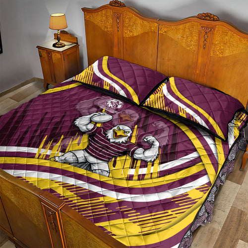 Sea Eagles Rugby Mascot Quilt Bed Set Fierce Athlete Graphic in Sports Style