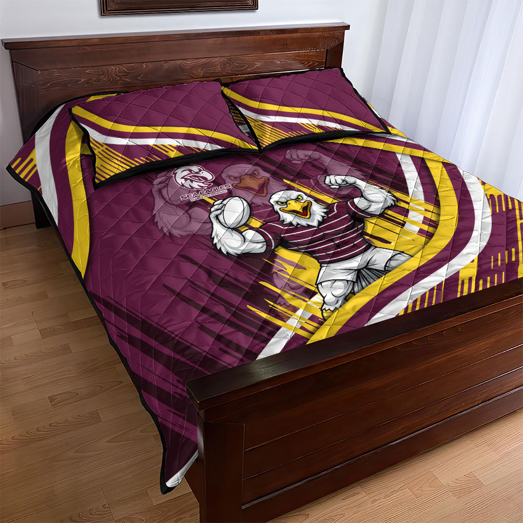 Sea Eagles Rugby Mascot Quilt Bed Set Fierce Athlete Graphic in Sports Style