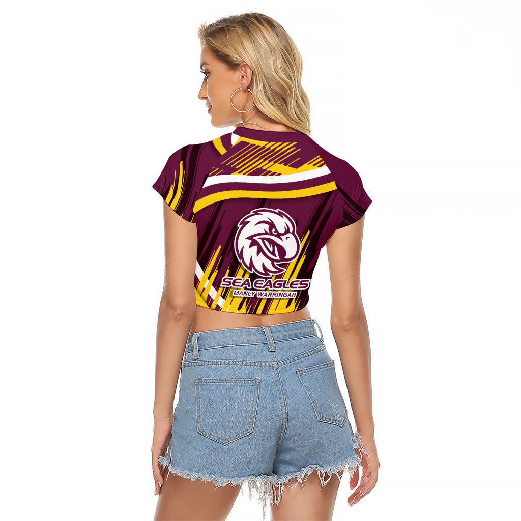 Sea Eagles Rugby Mascot Raglan Cropped T Shirt Fierce Athlete Graphic in Sports Style