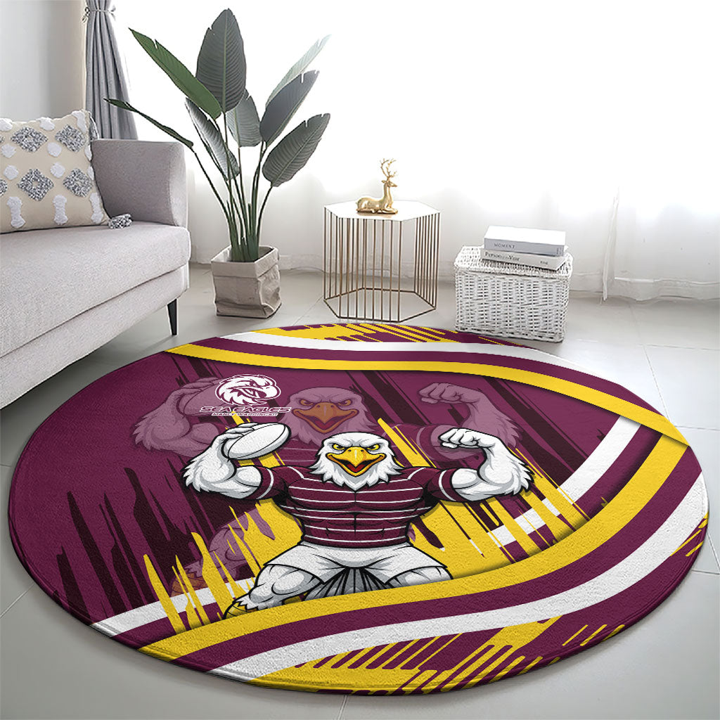 Sea Eagles Rugby Mascot Round Carpet Fierce Athlete Graphic in Sports Style