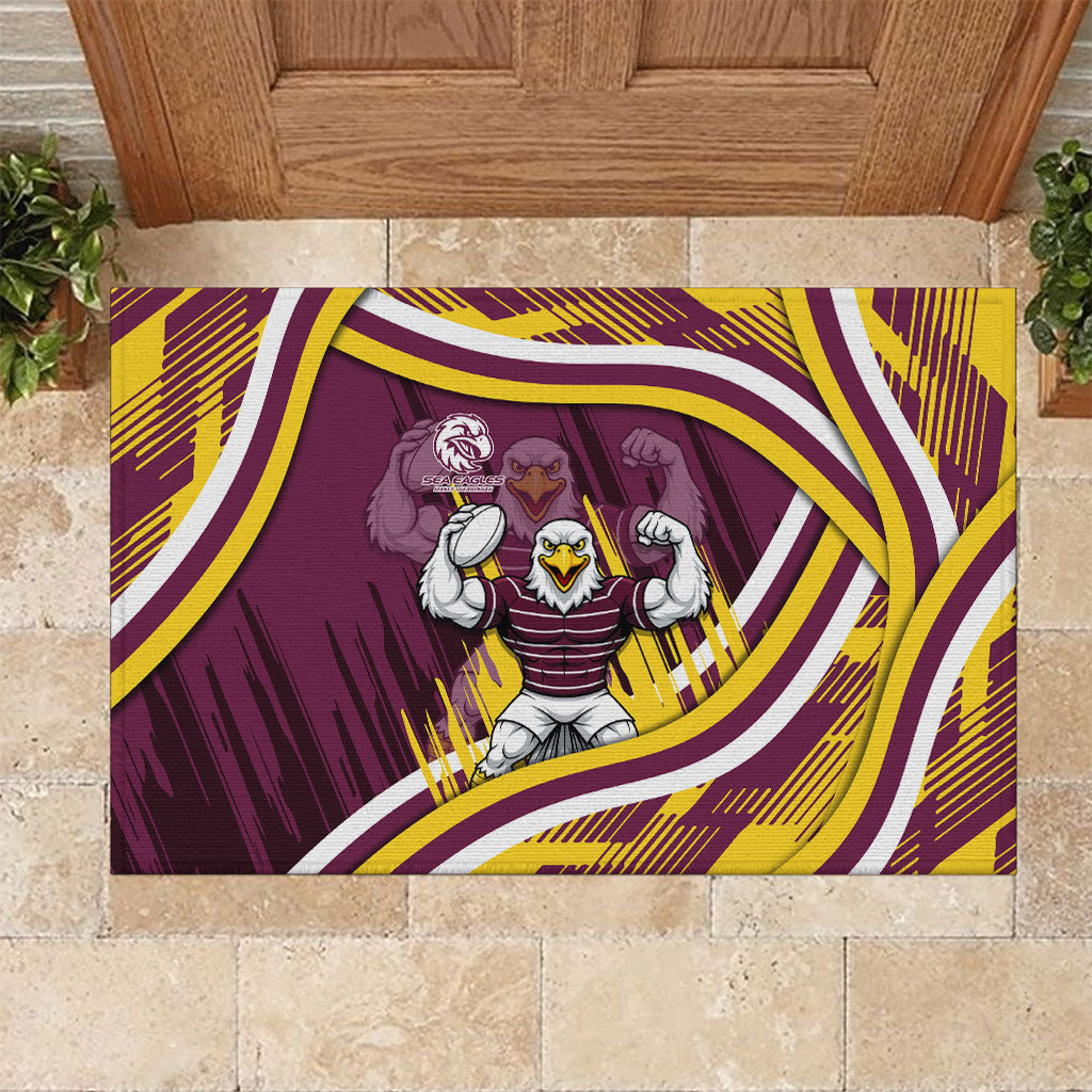 Sea Eagles Rugby Mascot Rubber Doormat Fierce Athlete Graphic in Sports Style