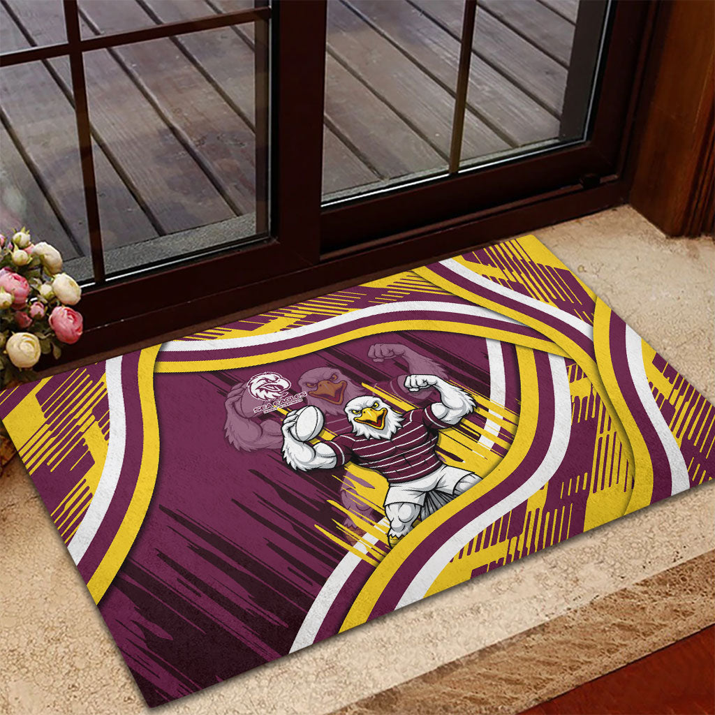 Sea Eagles Rugby Mascot Rubber Doormat Fierce Athlete Graphic in Sports Style