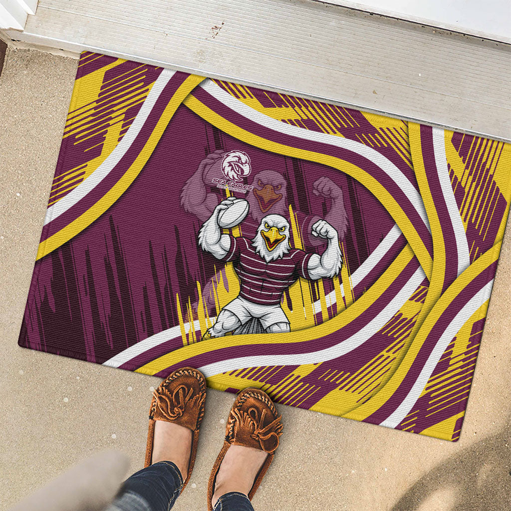 Sea Eagles Rugby Mascot Rubber Doormat Fierce Athlete Graphic in Sports Style