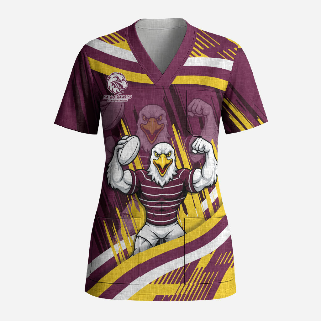 Sea Eagles Rugby Mascot Scrub Top Fierce Athlete Graphic in Sports Style