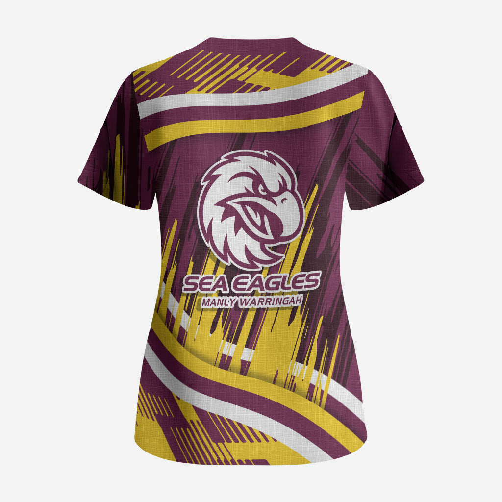 Sea Eagles Rugby Mascot Scrub Top Fierce Athlete Graphic in Sports Style