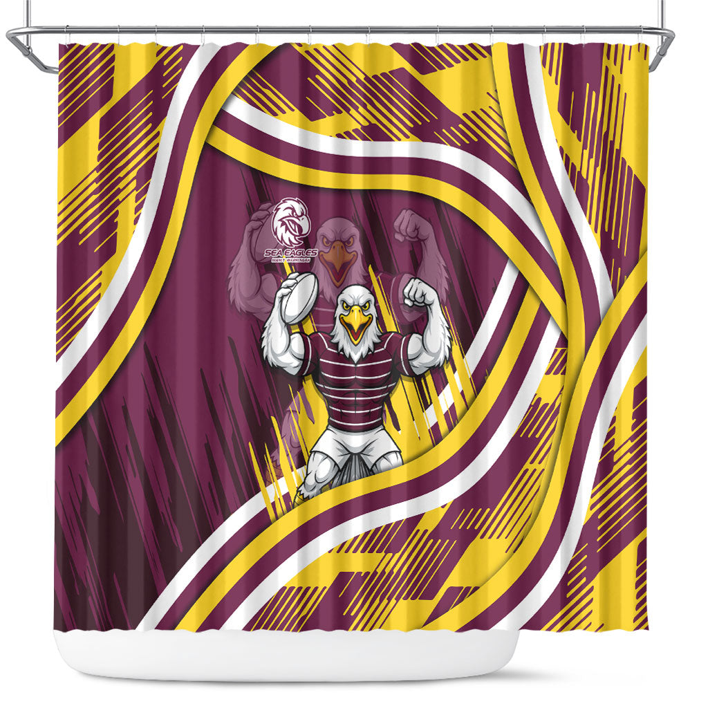 Sea Eagles Rugby Mascot Shower Curtain Fierce Athlete Graphic in Sports Style