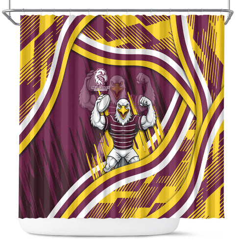 Sea Eagles Rugby Mascot Shower Curtain Fierce Athlete Graphic in Sports Style