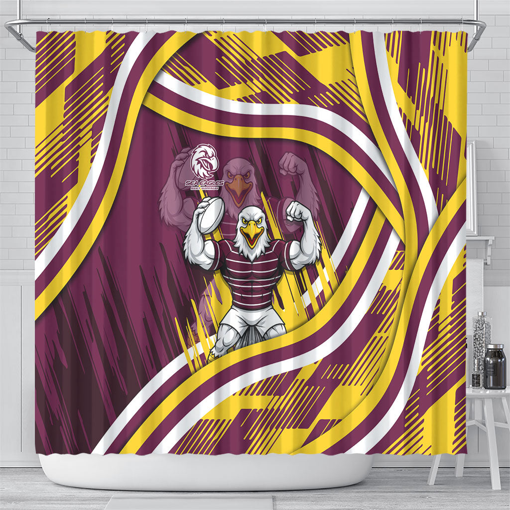Sea Eagles Rugby Mascot Shower Curtain Fierce Athlete Graphic in Sports Style