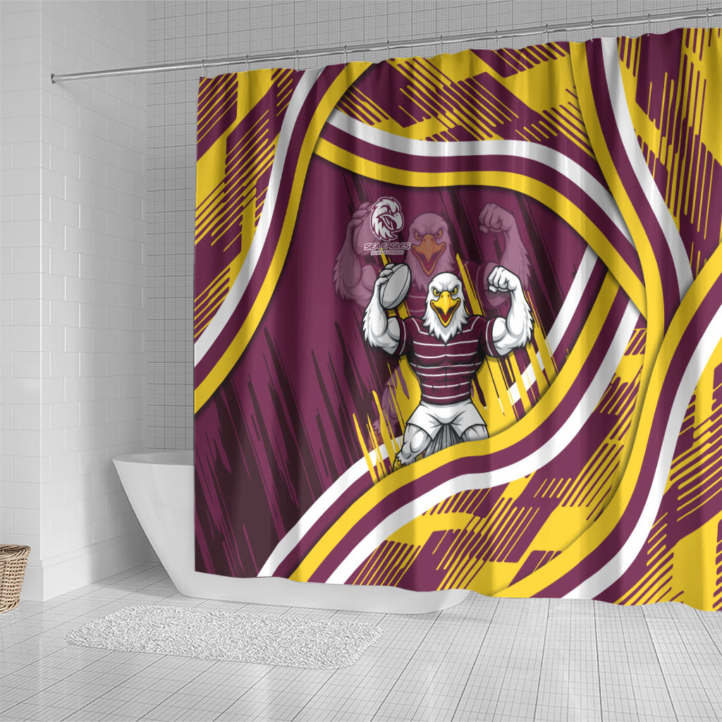 Sea Eagles Rugby Mascot Shower Curtain Fierce Athlete Graphic in Sports Style